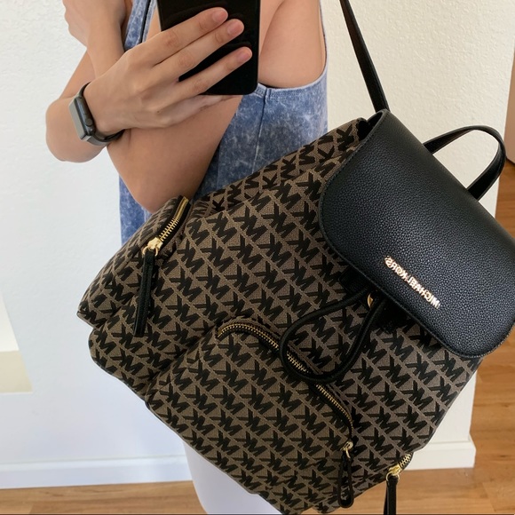Michael Kors Handbags - MICHAEL KORS LARGE ABBEY BACKPACK BLACK BROWN